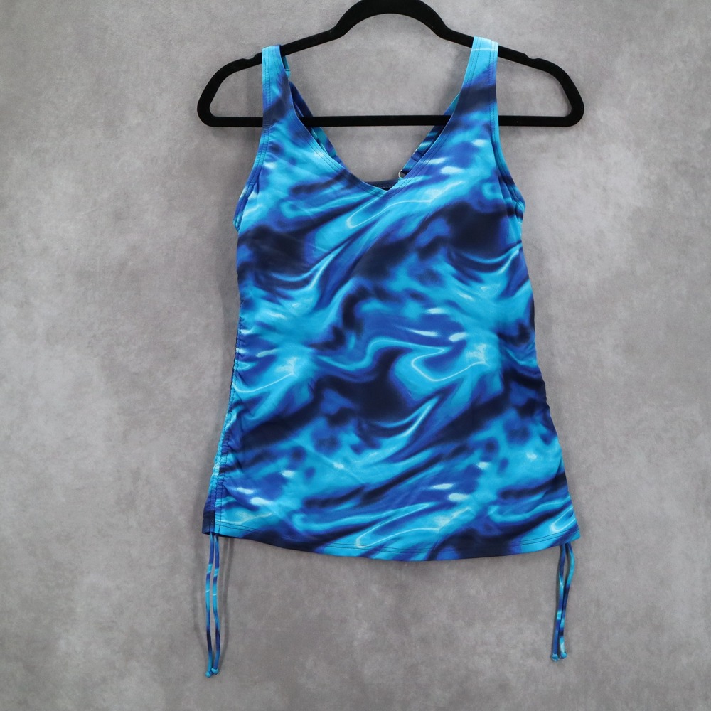 Lands End‎ Blue Marble Swirl Tie Dye Ties Sleeveless Swim Beach Tankini Top 2P